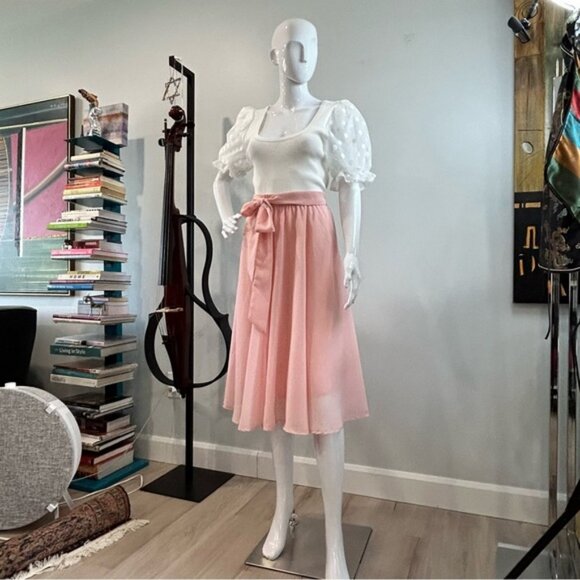 NWT Flint  Moss  Pink Chiffon Flowy Full Skirt - Picture 2 of 10